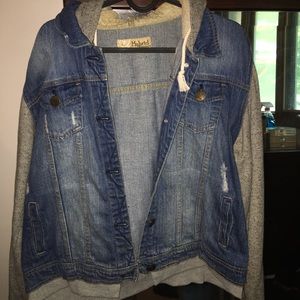 H&M DENIM JACKET WITH GREY SWEAT SLEEVES